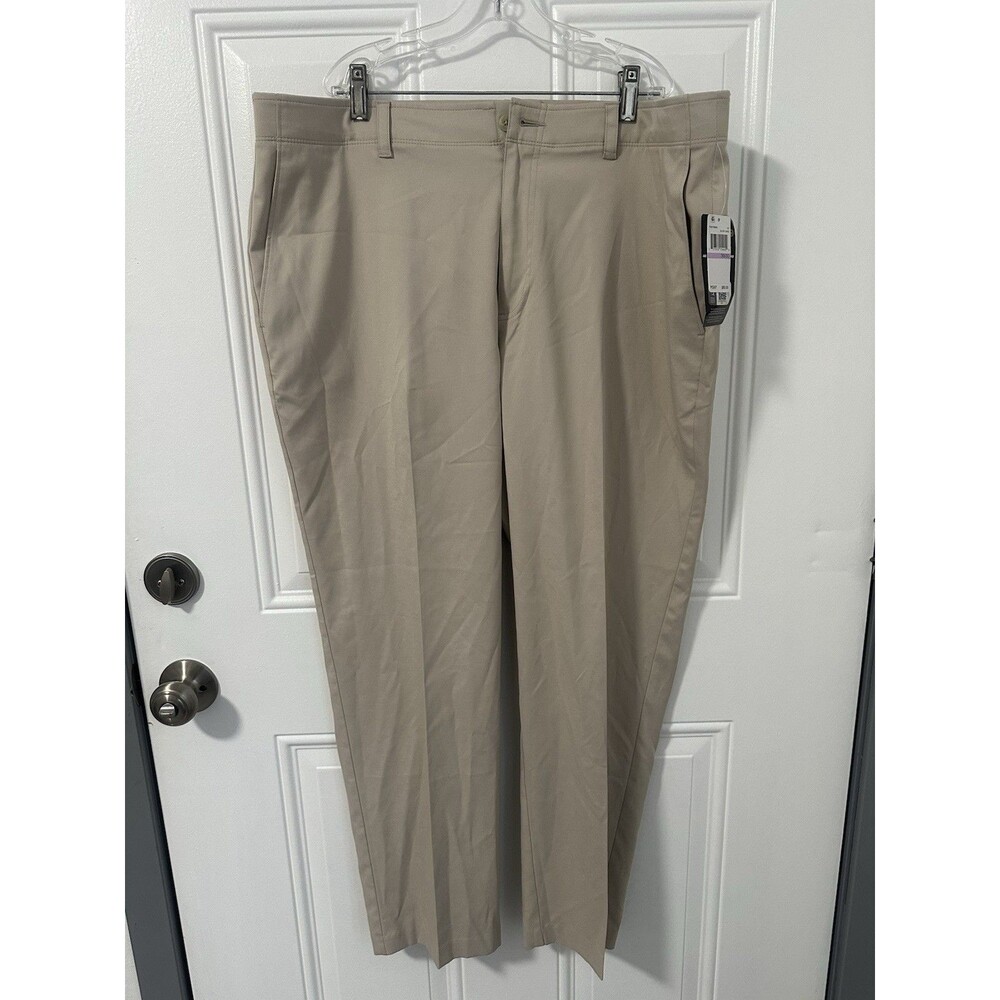 PGA Tour Ultimate Golf Pants Flat Front Mens 38x30 Performance Dress Pants Tan